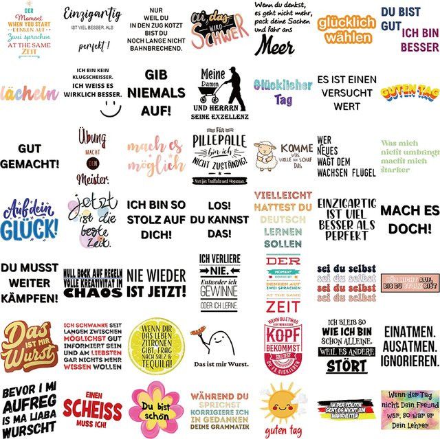 FANLU Kreative Graffiti-Aufkleber mit inspirierenden Zitaten in Deutsch, Multicolor, Unregelmäßige Form für DIY-Projekte wie Tagebuch oder Brillenetui - Bild 1