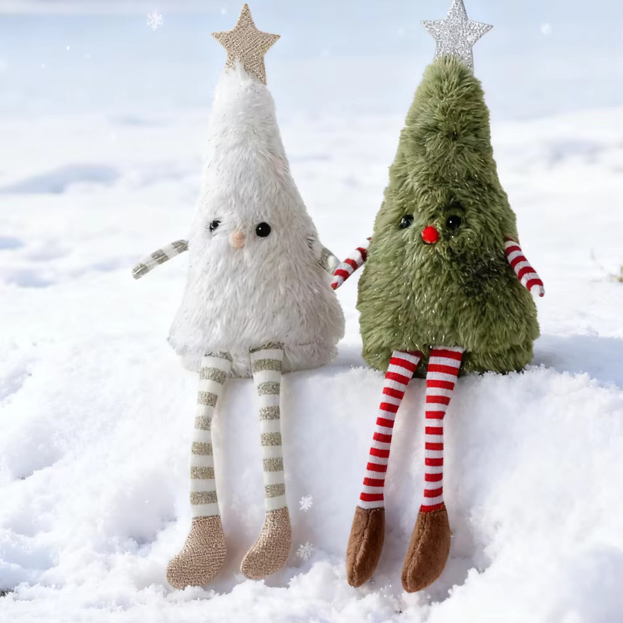 Weihnachtsbaum Anhänger Puppe aus Plüsch und Textil in Grün und Weiß mit Sternen und Streifen als Weihnachtsdekoration - Bild 4