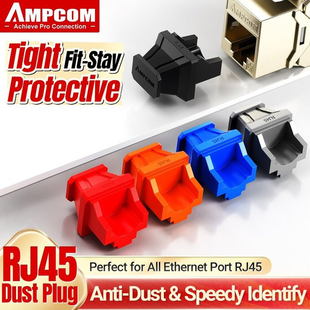 AMPCOM Snap-in RJ45 Protector Blocker Anti-Staub-Abdeckkappe aus weichem PVC für Switch und Router in Schwarz und Multicolour - Bild 1