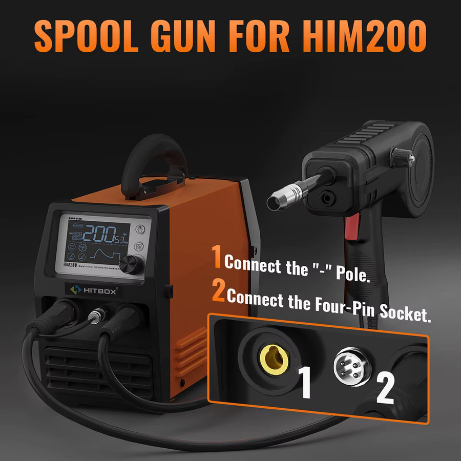HITBOX Spool Gun MIG-Schweißbrenner mit 4-Pin-Anschluss für HIM200 MIG-Schweißgerät, tragbare Aluminium-Schweißpistole in Schwarz mit Schweißdraht-Kontaktspitzen - Bild 2