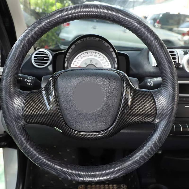 Suetlcoity Carbon Faser Lenkrad Panel Dekoration Abdeckung Zierleiste Aufkleber für Mercedes-Benz Smart 451 Fortwo 2009-2015, Schwarz - Bild 3