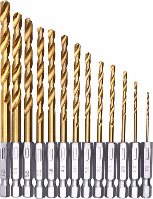 Alloet 13-teiliges HSS-Spiralbohrer-Set mit Titanbeschichtung, 1/4-Zoll-Sechskantschaft, 1,5–6,5 mm - Bild 1