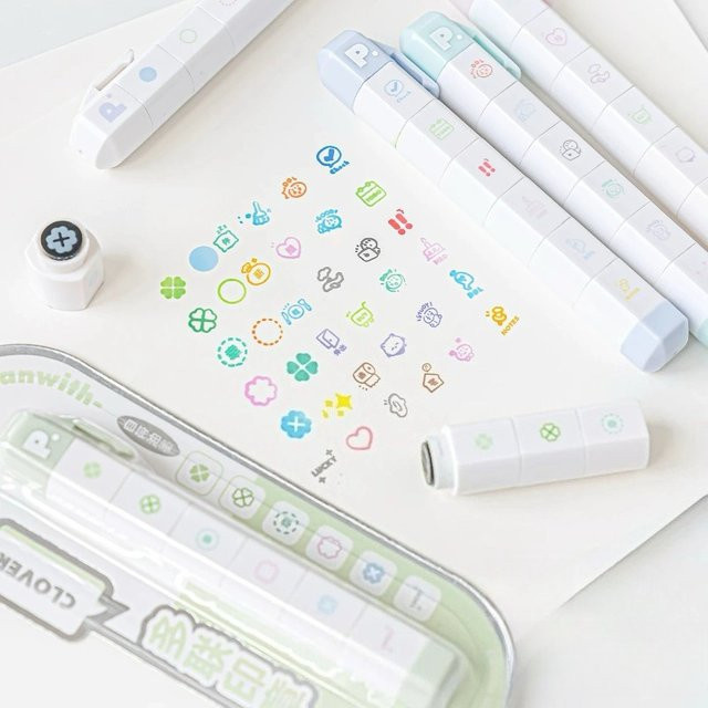 Kawaii Multi-Link Stimmungsstempel im INS-Stil für Tagebuch und Scrapbooking, Grün, Selbststempelnd - Bild 1