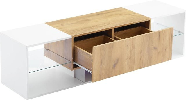 okwish TV Schrank mit 3 Glas Schubladen in Weiß, B/T/H: 160 x 40 x 42 cm - Bild 1