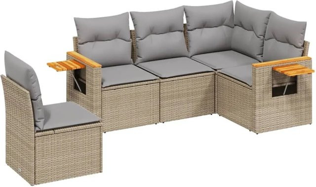 vidaXL 5-tlg Garten-Sofagarnitur aus Poly-Rattan in Beige mit Kissen und L-Form - Bild 1