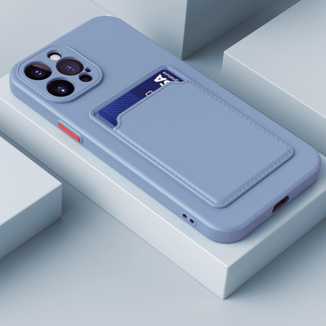 Silikon TPU Handyhülle mit Kartenfach für Apple iPhone 15 14 13 12 11 Pro Max Mini XR X XS 8 7 Plus in Transparent und Blau - Bild 1
