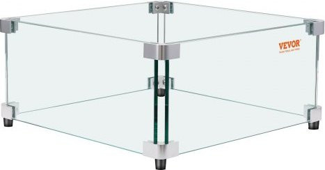 VEVOR Windschutz für quadratische Gas-Feuertische aus klarem gehärtetem Glas, B/T/H: 49,3 x 49,3 x 19,1 cm, 8 mm Glasstärke mit Eckhalterungen und Füßen - Bild 1
