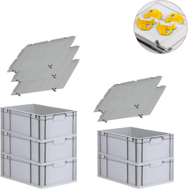 PROREGAL Spar Set Eurobox Nextgen Economy mit Auflagedeckel und Schiebeschnappverschlüssen, Gelb, H x B x T: 22 x 40 x 60 cm, 44 Liter - Bild 1
