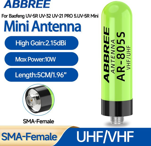 ABBREE AR-805S Mini Walkie Talkie Antenne mit SMA-Buchse für UHF/VHF, kompatibel mit Baofeng UV-5R, UV-32 und UV-21PRO, in Grau oder Grün - Bild 1