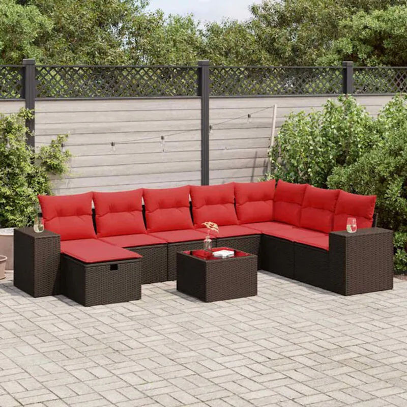Vidaxl 9-tlg. Garten-Sofagarnitur aus Polyrattan in Braun mit Kissen - Bild 1