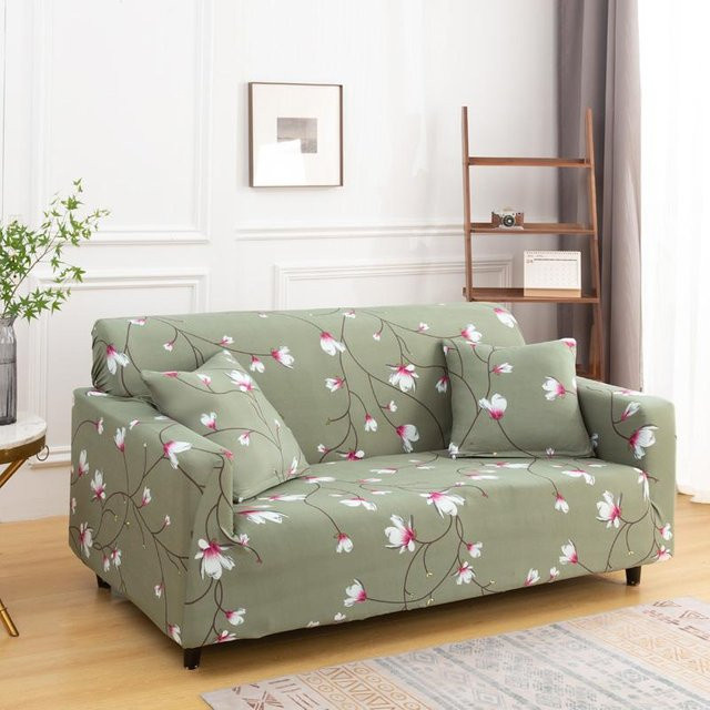 LANMOLIFE Elastischer Sofabezug mit floralem Design, Universal Möbelschutz für 2-Sitzer, Farbe: Grün - Bild 1