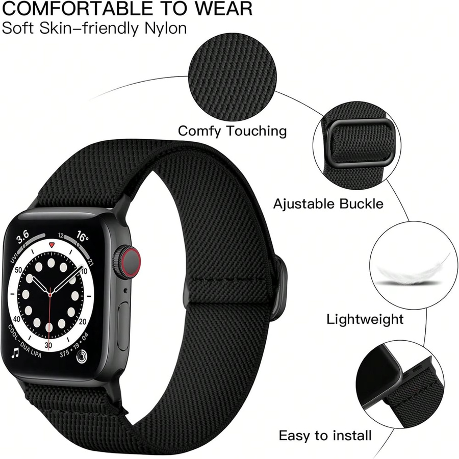 samusak Uhrenarmband Nylon, Schwarz, Unisex - Bild 4