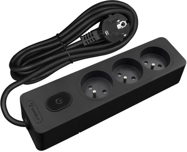 Mehrfachsteckdose SELDUR G3FA22S mit 3 Steckdosen Typ E und Schalter mit Kontrollleuchte, Schwarz, 2m Kabel - Bild 1