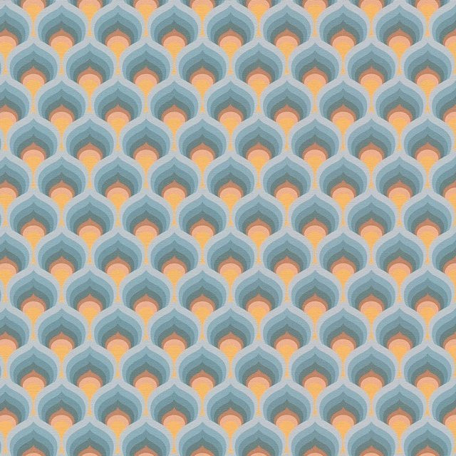 PROFHOME Retro Tapete mit grafischem Muster in Türkis, Blau, Orange und Ocker-Gelb, Vlies-Tapete, matt, 0,53 m x 8,50 m - Bild 1