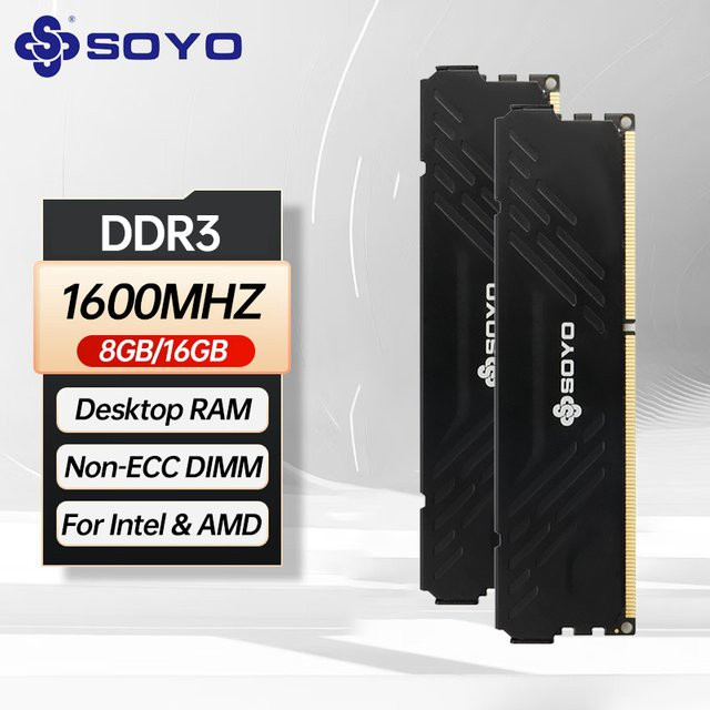 SOYO DDR3 8 GB Desktop-Arbeitsspeicher 1600 MHz 240 Pin DIMM mit Kühlkörper für Intel und AMD - Bild 1
