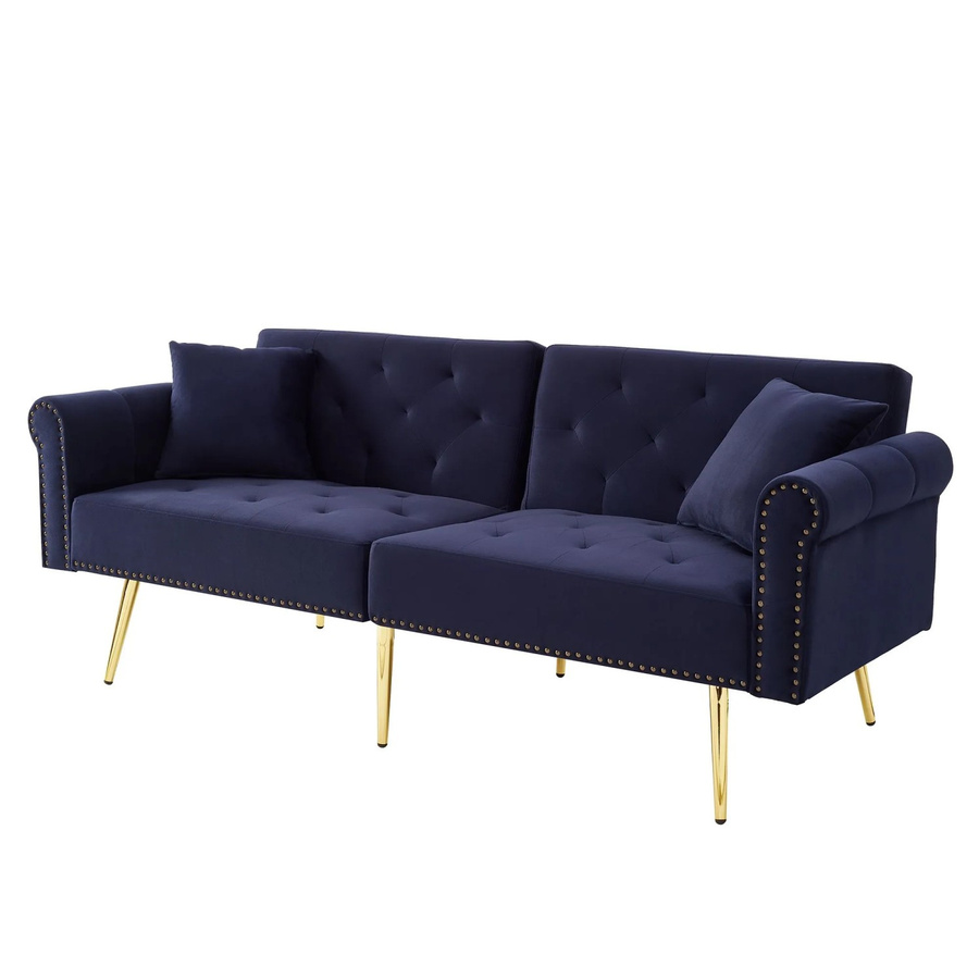 Merax Schlafsofa 2 Sitzer aus Samt in Blau mit verstellbarer Rückenlehne und Massivholzrahmen - Bild 2