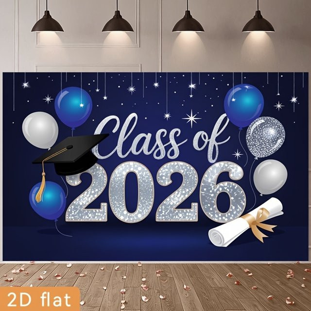 VIKAMA Abschlussfeier Banner 2026 in Silber-Glitzer zur Dekoration von Festlichkeiten - Bild 1