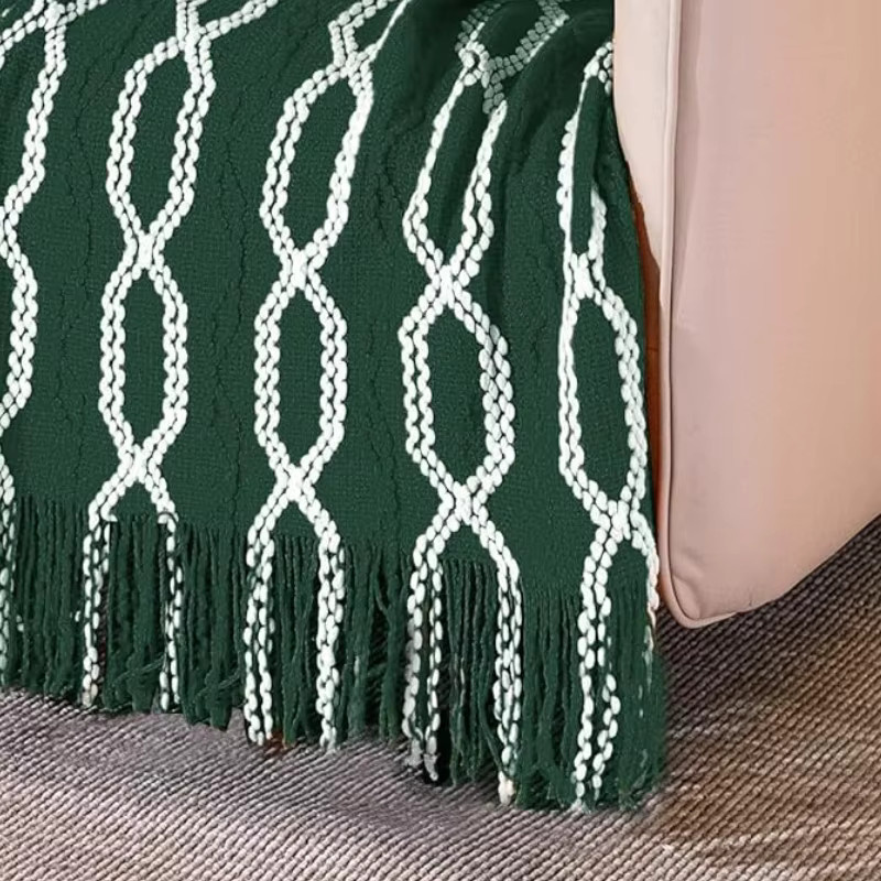 Inyahome Strickdecke in Grün mit Quasten im Boho-Stil für Couch und Bett, B/T: 172 x 127 cm - Bild 5