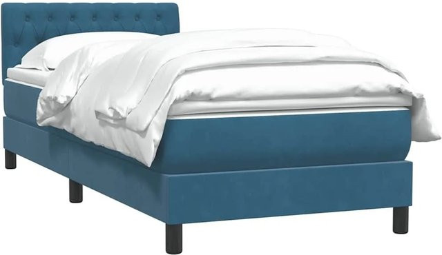 vidaXL Boxspringbett mit Matratze Dunkelblau aus Samt, Hybrid-Konstruktion mit Taschenfederkern, B/T/H: 80 x 223 x 78 cm - Bild 1
