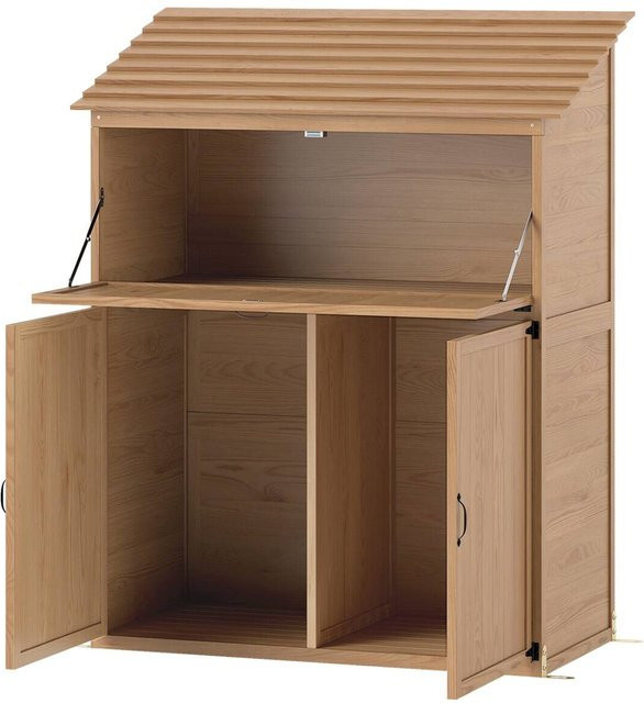 Outsunny Gartenschrank aus Holz in Braun mit Regalböden und Scharniertüren, B/H/T: 54 x 136 x 110 cm - Bild 1