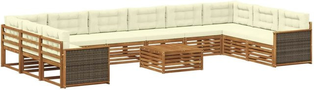 vidaXL Sofagarnitur aus Massivholz Akazie mit 11 Kissen in Beige - Bild 1