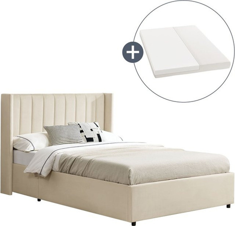 Juskys Polsterbett Savona mit Stauraum und Matratze in Beige mit Samt-Bezug B/T/H: 140 x 200 cm