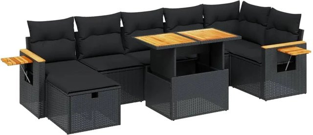 vidaXL 8-teilige Garten-Sofagarnitur aus Poly-Rattan und Akazienholz in Schwarz mit Kissen - Bild 1