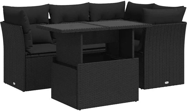 vidaXL 5-teilige Garten-Sofagarnitur in L-Form aus schwarzem Poly-Rattan mit Sitzkissen und Stauraum - Bild 1