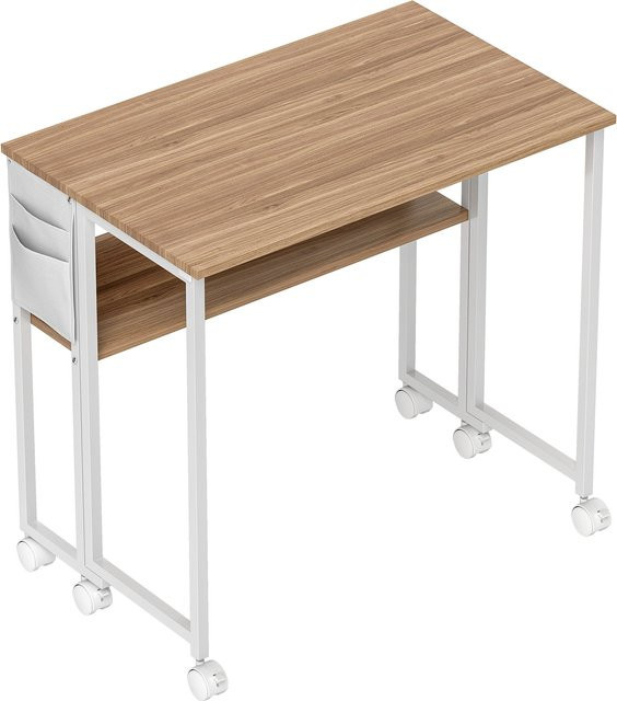 HOMCOM Klappschreibtisch mit Rollen und Regal in Natur, platzsparender Computertisch mit Aufbewahrungstasche für dein Home Office - Bild 1