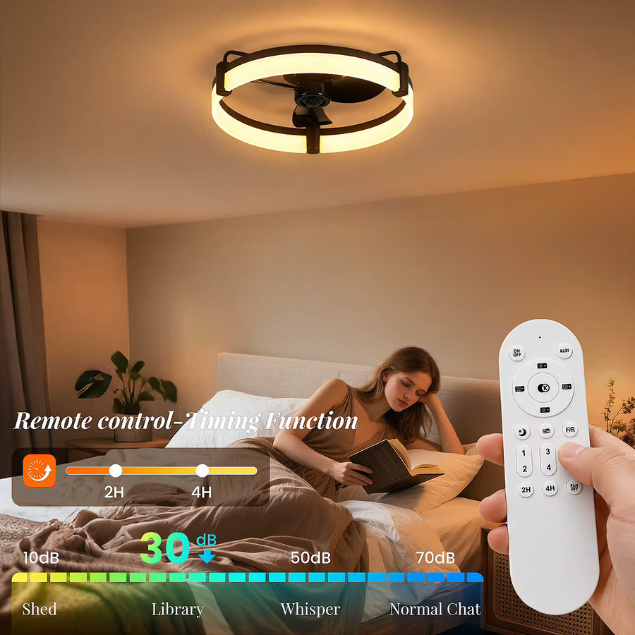 Aiopp Ultra-Leiser Deckenventilator mit Licht, Dimmbar, 6 Geschwindigkeiten, Timer und Reversibler DC-Motor, Flachmontierter Ventilator für Schlafzimmer und Küche, Weiß - Bild 4