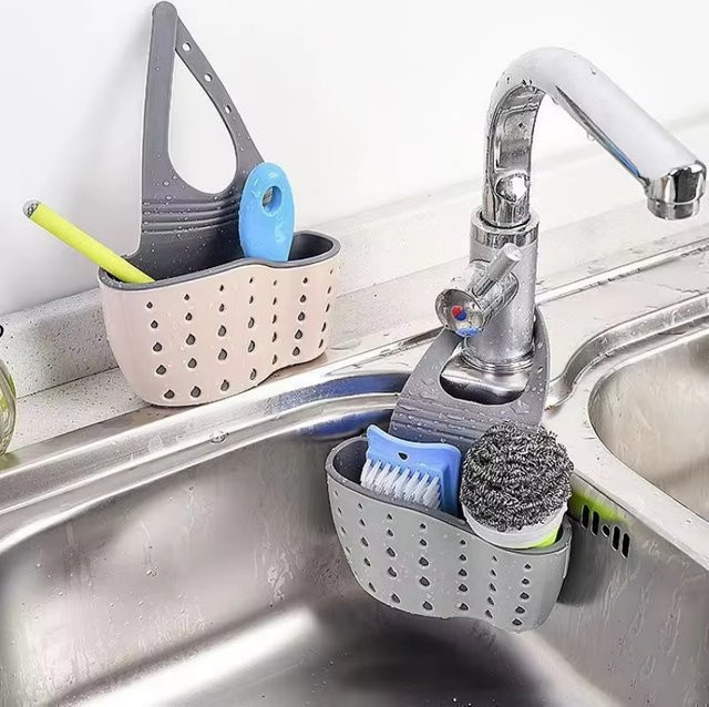 GOT-TOG Waschbecken Ablage mit Entwässerung und verstellbarem Hängekorb, Blau, Kunststoff - Bild 1