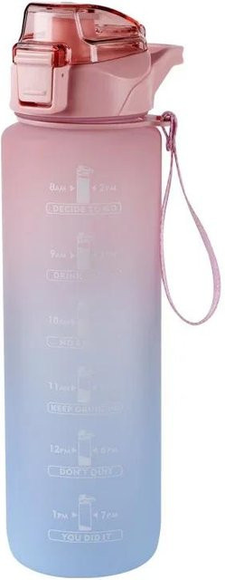 Binchi Outdoor Equipment Wasserflasche mit Strohhalm und Zeitskala, 1 l, Rosa - Bild 1