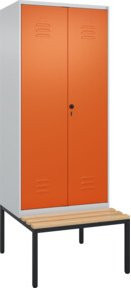 C+P Spind Classic PLUS Schwarz-Weiß mit Sitzbank, 2 Abteile, Sicherheits-Drehriegel, Buche-Hartholz Sitzfläche, B/T/H: 212 x 80 x 81,5 cm - Bild 1