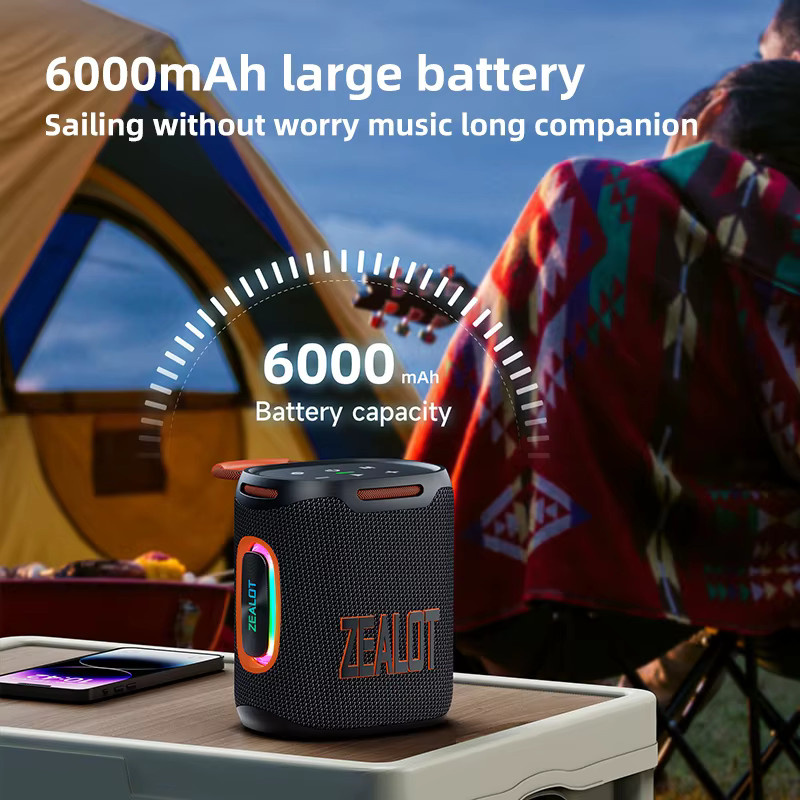 BlitzWolf S122 Kabelloser Bluetooth-Lautsprecher mit 25W, Wasserdicht, Lichteffekt und Bass-Boost, Schwarz, 6000mAh Akku - Bild 4