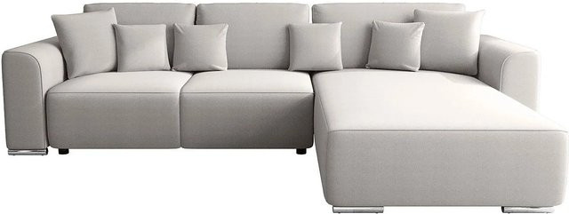 Vente-unique Schlafsofa Meltana in Hellgrau, L-Form, reversibel und mit Stoffbezug - Bild 1