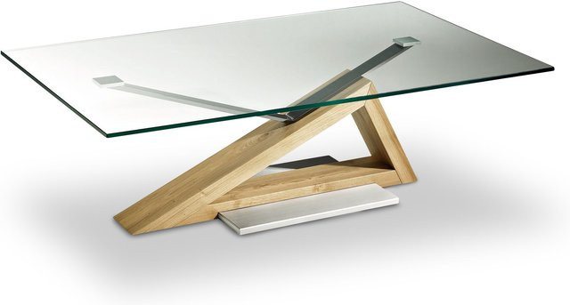 Couchtisch HASSE in Braun mit Sicherheitsglas und Asteiche Massiv, B/T/H: 120 x 70 x 45 cm - Bild 1