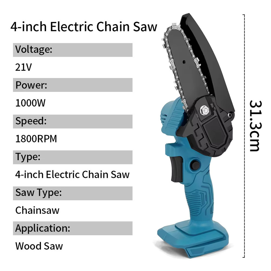 RDDSPON Mini-Kettensäge für Holzbearbeitung in Blau, kompatibel mit Makita 21 V Akku, 4/6 Zoll - Bild 4