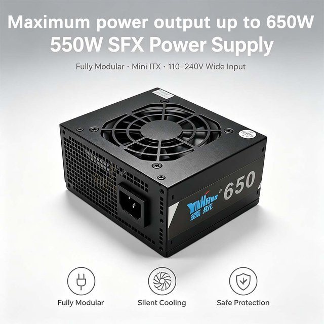 T.F.SKYWINDINTL SFX Mini ITX Computer-Netzteil 650W, Vollmodulares Netzteil in Schwarz mit 8cm Lüfter und intelligenter Temperaturregelung - Bild 1