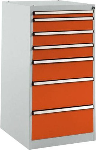 Manuflex BASETEC Stationärer Schubfachschrank in Rotorange, 7 Schubfächer, abschließbar - Bild 1
