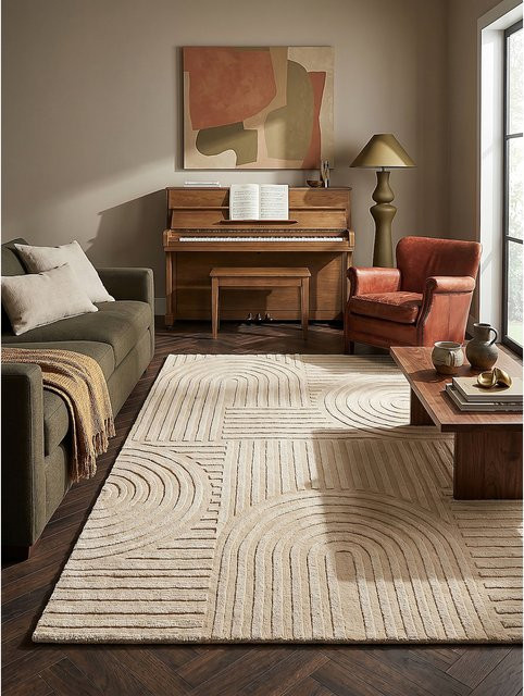 Wollteppich Kadima Design in Natur und Beige mit geometrischem Muster und High-Low-Effekt, B/T: 200 x 290 cm - Bild 1