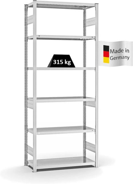 PROREGAL Fachbodenregal Stecksystem T-Profil Heavy-Duty Grundregal, Lichtgrau, H x B x T: 250 x 100 x 40 cm, 6 Ebenen, Fachlast 315 kg, beidseitig nutzbar - Bild 1