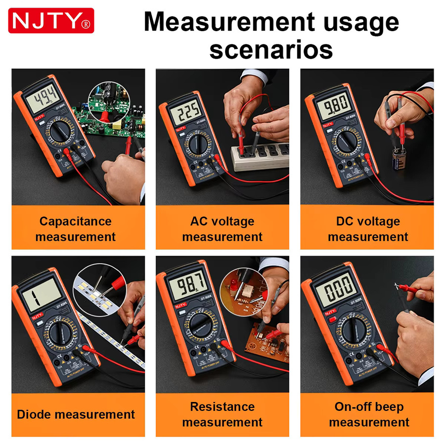 NJTY Digitales Multimeter in Orange als professioneller AC/DC-Spannungs-, Strom- und Frequenztester mit Ohmmeter und Amperemeter - Bild 6