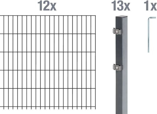 Metallzaun Doppelstabmatte Grund-Set aus Stahl, anthrazit beschichtet, Höhe: 160 cm, Breite: 200 cm, 12 Stück - Bild 1