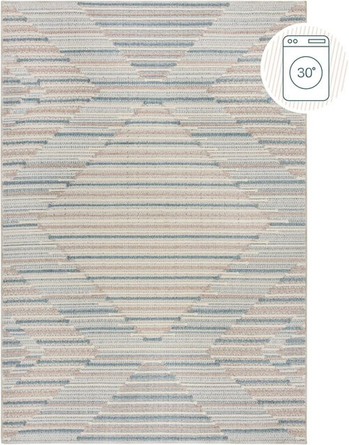 Flair Rugs Kurzflorteppich Clementine in Beige-Blau, B: 194 cm, T: 230 cm, modern und waschbar - Bild 1