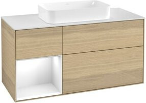 V&B Waschtischunterschrank Finion mit Wandbeleuchtung in Weiß und Eichenfurnier, B/T/H: 120 x 60 cm - Bild 1