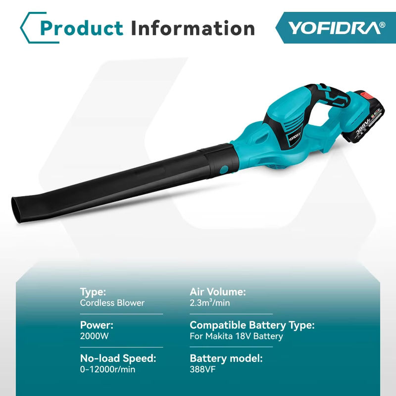 Yofidra Elektrisches Akku-Gebläse 2000 W für Makita Akkus zur Reinigung von Laub, Schnee und Staub im Garten - Bild 2