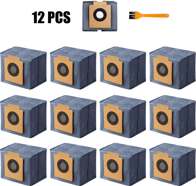 12er-Pack Heloxyo Staubbeutel für eufy X10 Pro Omni und X8 Pro Saugroboter mit selbstentleerender Station inklusive einer orangefarbenen Bürste - Bild 1