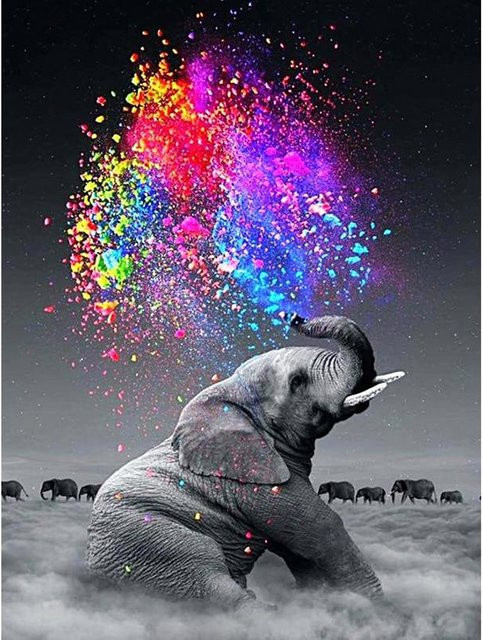 Diamant-Stickerei FIYO mit Motiv junger Elefant in Bunt, Breite: 40 cm, Höhe: 50 cm - Bild 1