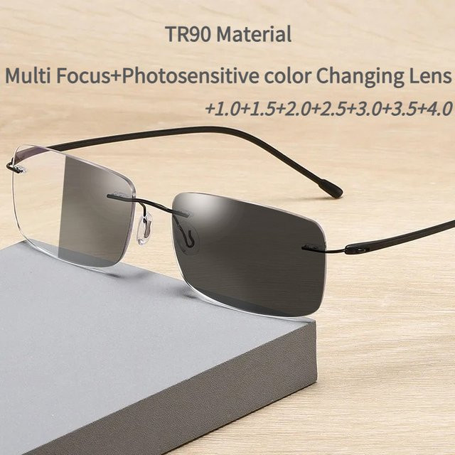 MDOD Lesebrille, randlos, rechteckig, Metall, Männer, photochrom, Blaulichtfilter - Bild 1