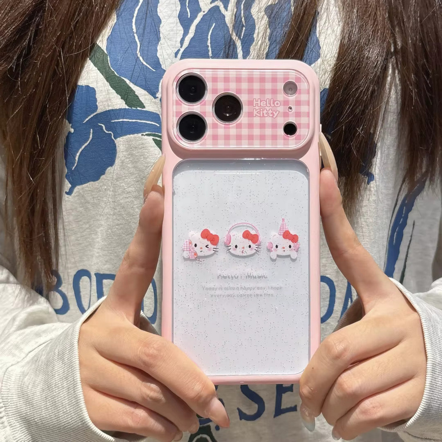 Hello Kitty Handyhülle für Apple iPhone 17 16 15 Pro Max mit transparentem Glitzer-Drip-Glue-Design und vollständigem Kameraschutz in Pink - Bild 2